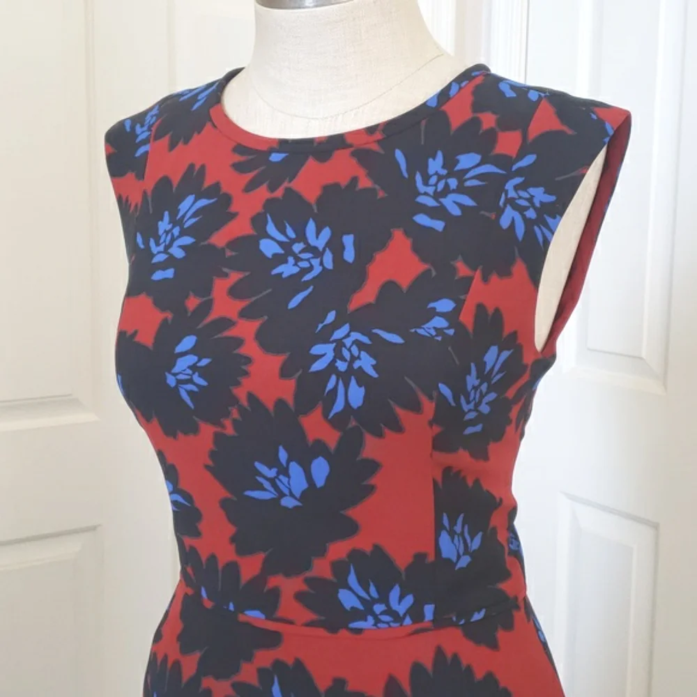 J.Crew Firework Floral Sleeveless Dress Size 4 Red Black Blue Modern Cocktail